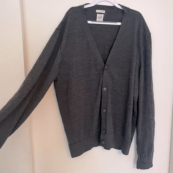 GAP Other - GAP 100% Merino Wool Charcoal Heather Gray Cardigan Sweater Men’s Large Grandpa